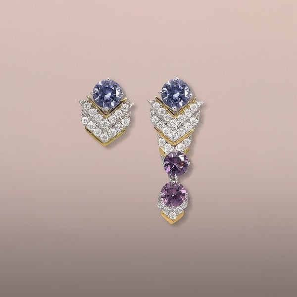 Chevron Pattern Earrings with Lavender and Purple Spinels
