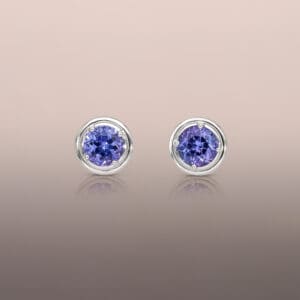 Tanzanite Round Earring Studs in White Gold