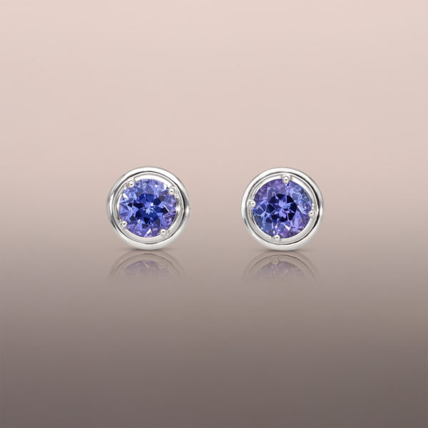 Tanzanite Round Earring Studs in White Gold