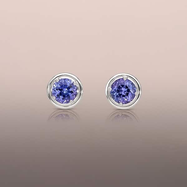 Tanzanite Round Earring Studs in White Gold