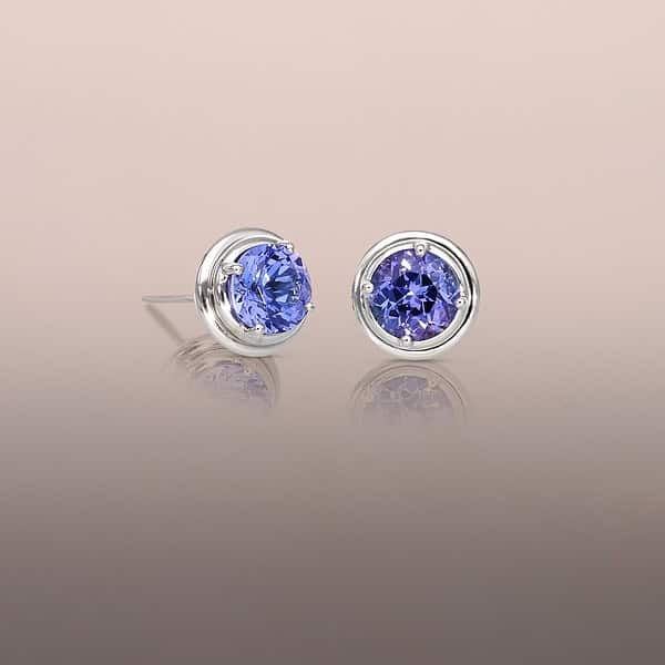 Tanzanite Round Earring Studs in White Gold