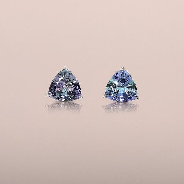 Tanzanite (unheated) Trillion Earring Studs in White Gold