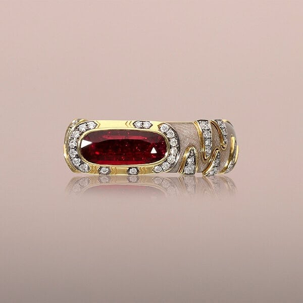 Ruby tiger Guilloché ring