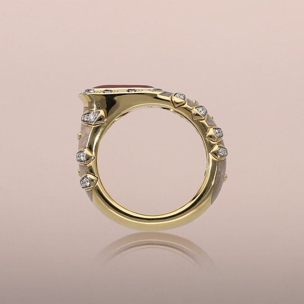 Ruby tiger Guilloché ring