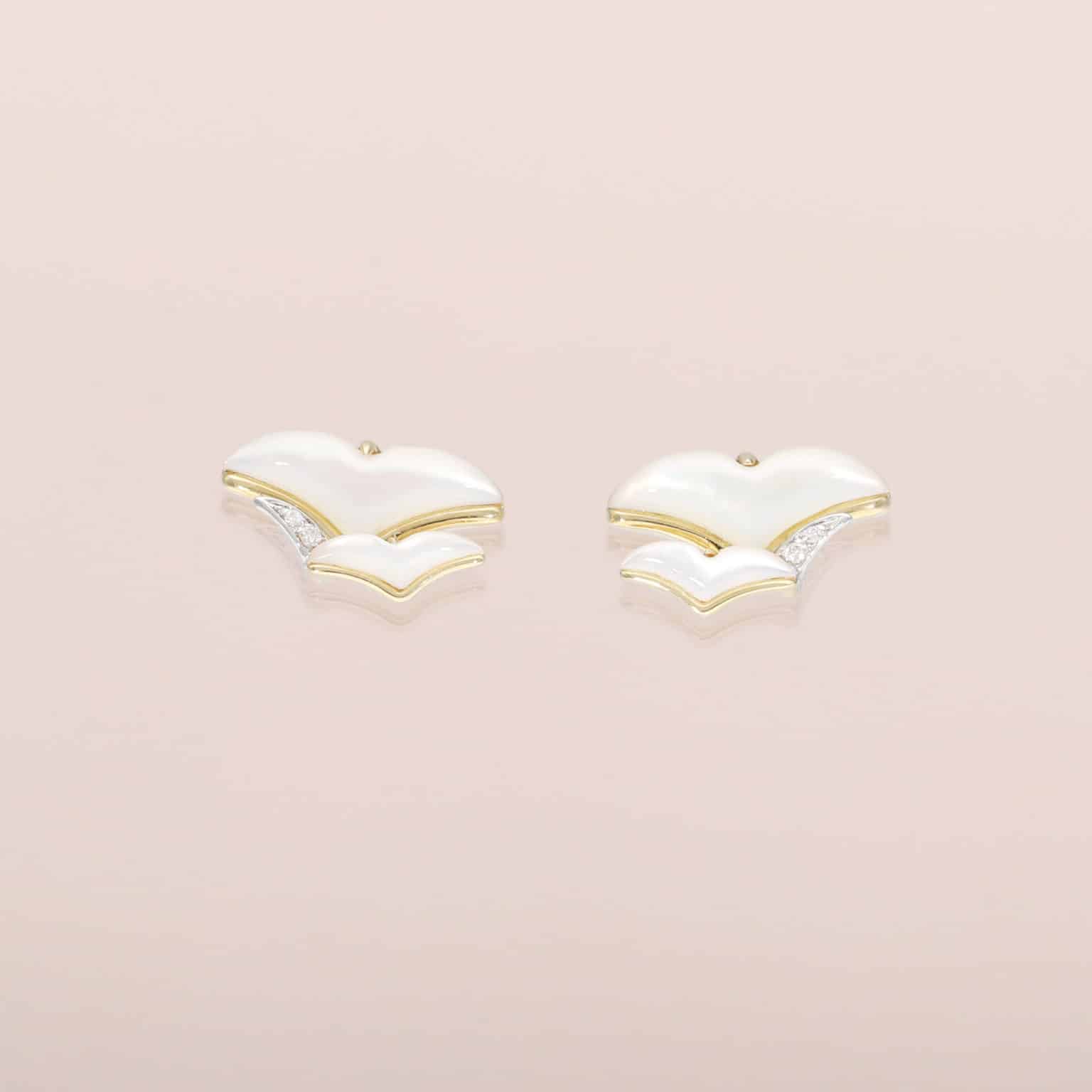 Seagull Earring Studs with Malaia Garnets and Mother-of-Pearl
