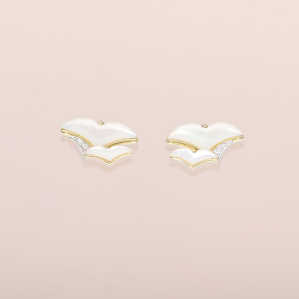 Seagull Earring Studs with Malaia Garnets and Mother-of-Pearl