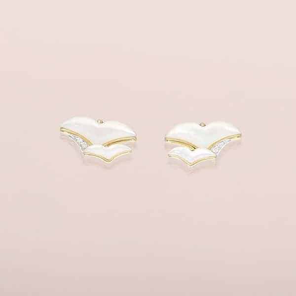 Seagull Earring Studs with Malaia Garnets and Mother-of-Pearl