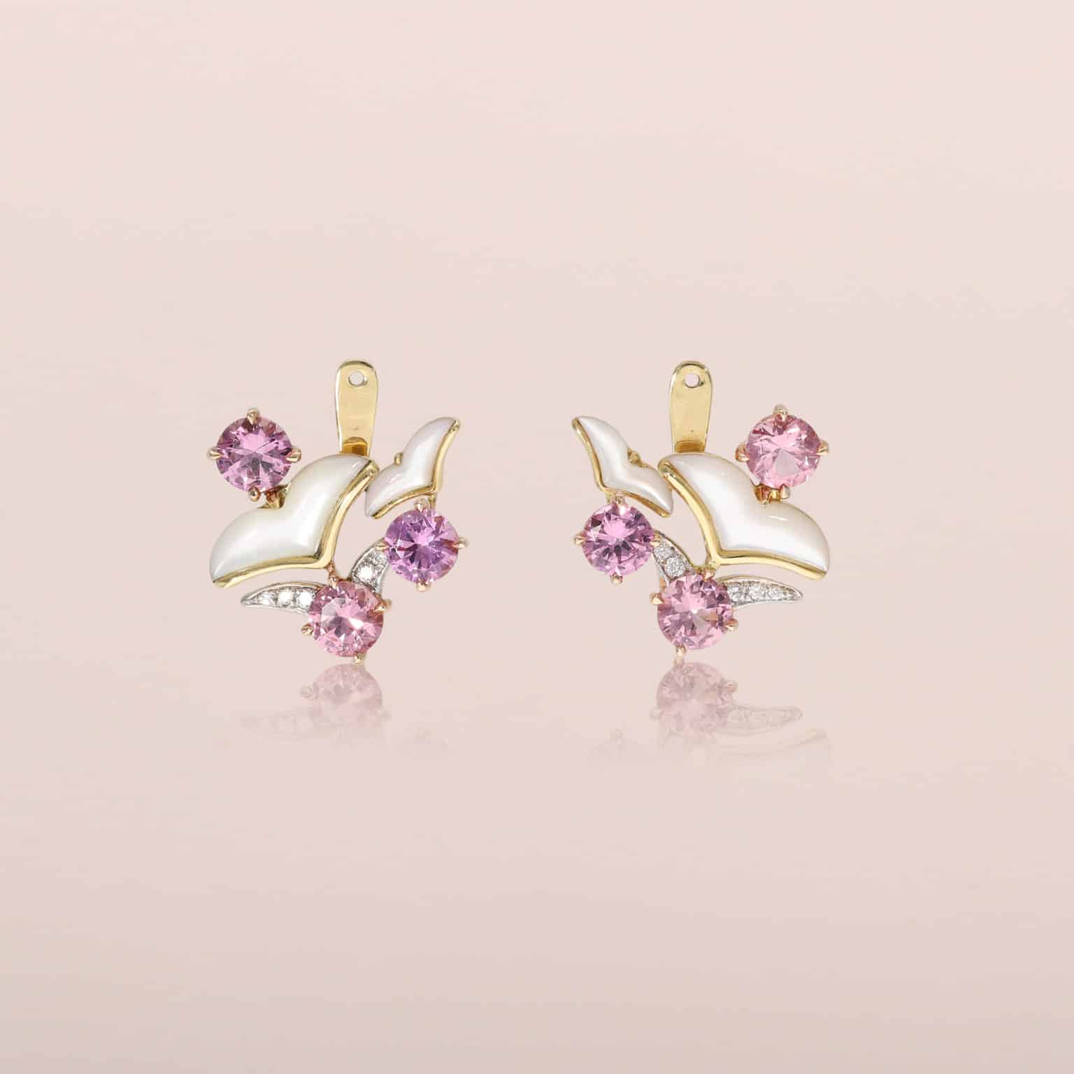 Seagull Earring Jackets with Malaia Garnets and Mother-of-Pearl