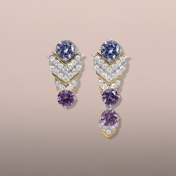 Chevron Pattern Earrings with Lavender and Purple Spinels