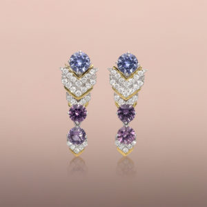 Chevron Pattern Earrings with Lavender and Purple Spinels