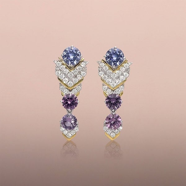 Chevron Pattern Earrings with Lavender and Purple Spinels